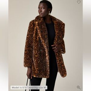 NWT J Crew faux fur Leopard coat Medium